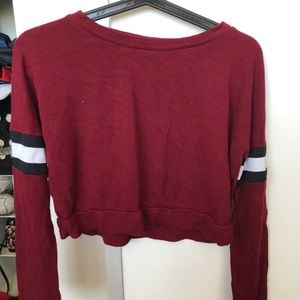F21 Red Long Sleeve Crop Top Varsity